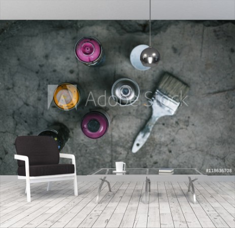 Image de Street art equipment spray cans and brush